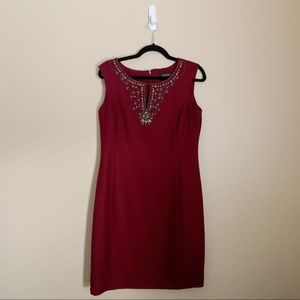 Ellen Tracy Wine Sheath Embellished Dress